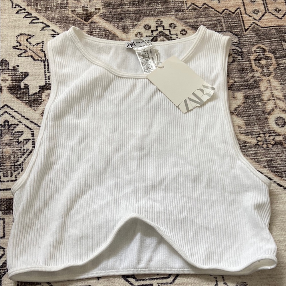 Zara White Ribbed Tank Top